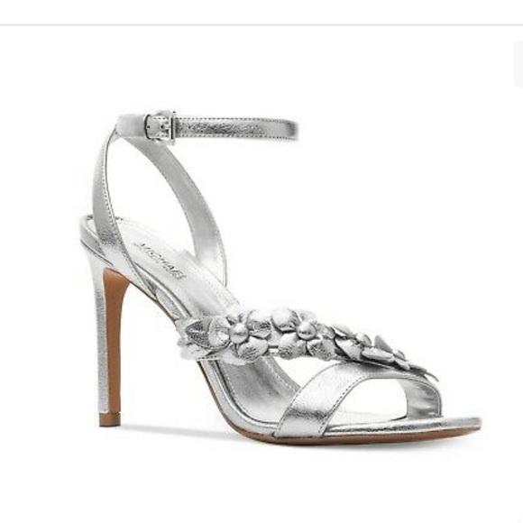 MICHAEL KORS genuine leather silver sandals heels - Picture 1 of 12